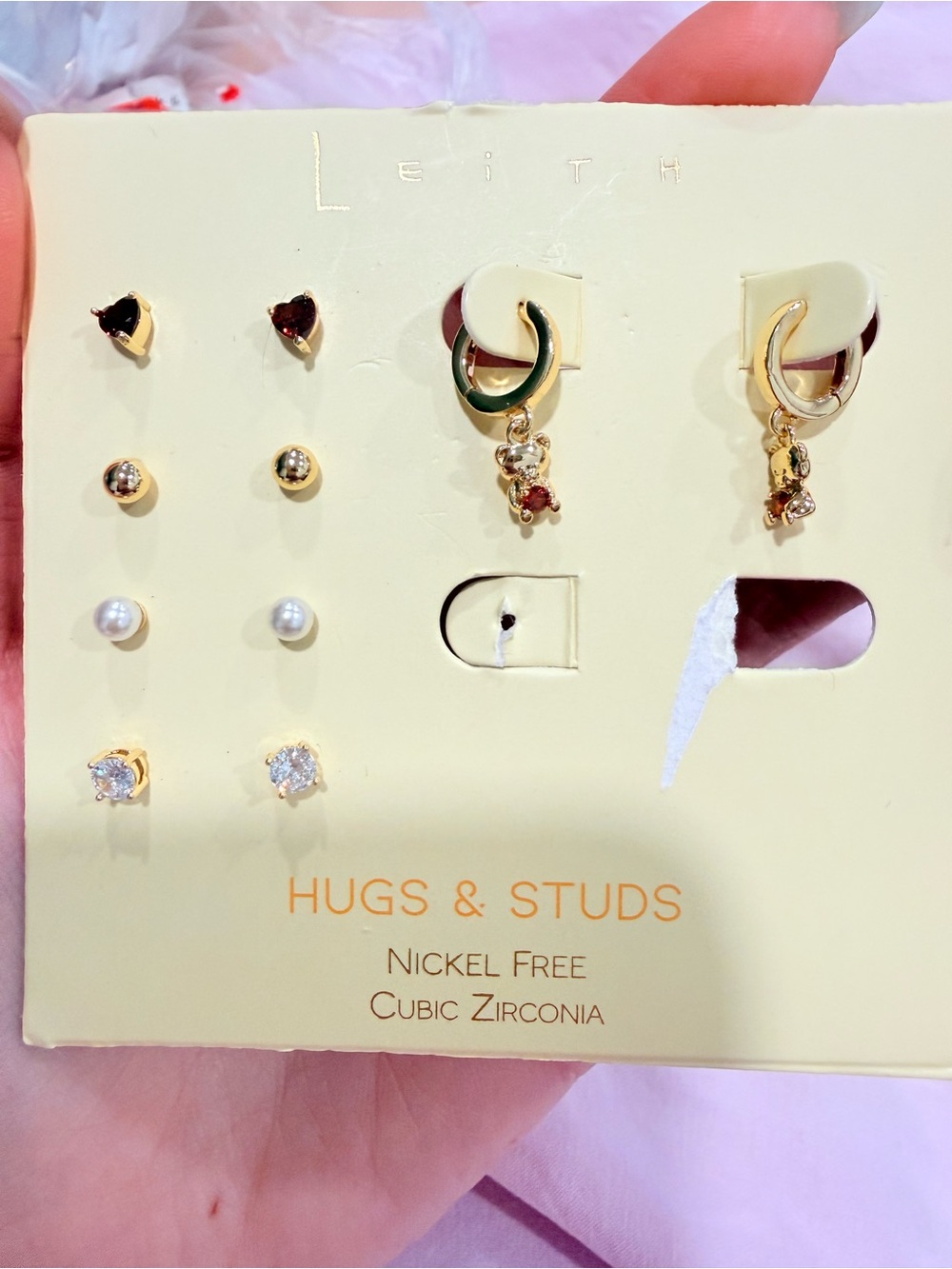 Leith Gold-Tone Earring Set with Red, White and Clear Accents